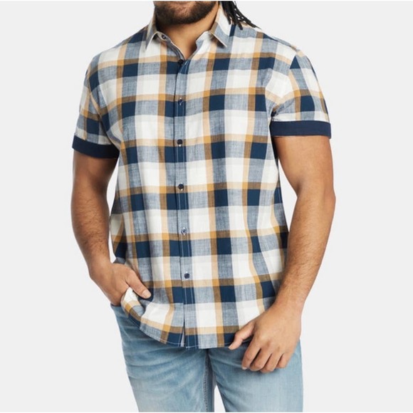 Johnny Bigg Checker Print 100 % Cotton Button Down Shirt Top plus Size 6xl NWOT - Picture 1 of 9